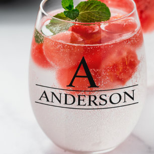 Monogram Name Personalized Classic Stemless Wine Glass