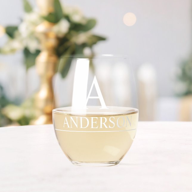 Monogram Name Personalized Classic  Stemless Wine Glass (Insitu (Wedding))