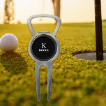 Monogram name personalized simple black  divot tool<br><div class="desc">Modern men's monogrammed stylish gold accessories with black and white trendy typography.            Personalize it with name and initial letter. It can be a classy gift for a golf lover - boyfriend,  husband,  dad,  or uncle on a birthday,  Christmas,  or any other anniversary or occasion.</div>