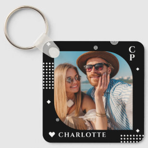 Monogram Name Photo Trendy Simple Modern Keychain