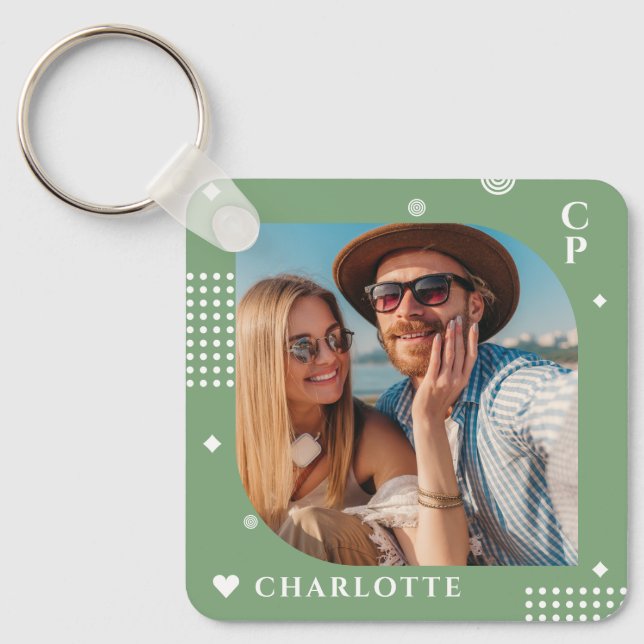 Monogram Name Photo Trendy Simple Modern Keychain (Front)