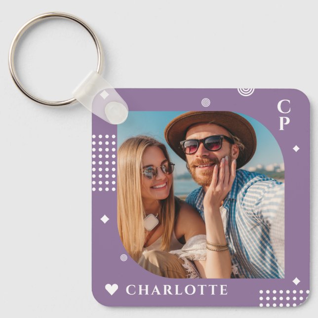 Monogram Name Photo Trendy Simple Modern Keychain (Front)