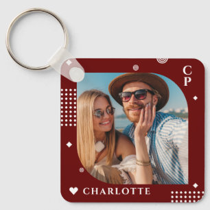 Monogram Name Photo Trendy Simple Modern Keychain