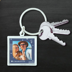 Monogram Name Photo Trendy Simple Modern Keychain