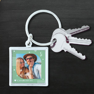Monogram Name Photo Trendy Simple Modern Keychain