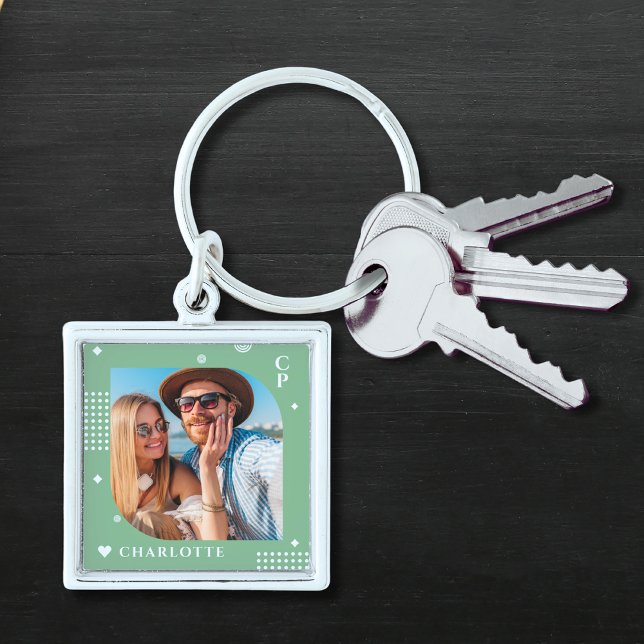 Monogram Name Photo Trendy Simple Modern Keychain (Creator Uploaded)