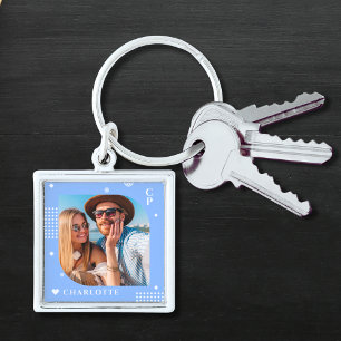 Monogram Name Photo Trendy Simple Modern Keychain