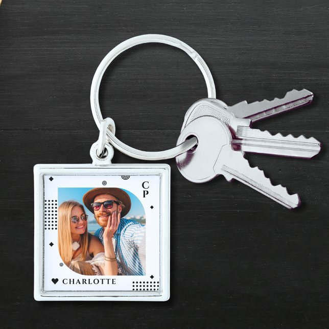 Monogram Name Photo Trendy Simple Modern Keychain (Creator Uploaded)