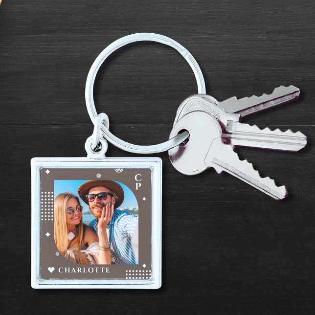 Monogram Name Photo Trendy Simple Modern Keychain (Creator Uploaded)