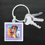 Monogram Name Photo Trendy Simple Modern Keychain<br><div class="desc">Monogram Name Photo Trendy Simple Modern Keychain features one of your favourite photos with your personalized name and monogram in elegant white script on a purple background. Personalize by editing the text in the text boxes provided. Perfect for birthday, Christmas, Mother's Day, Father's Day, sister, cousins, best friends and more....</div>