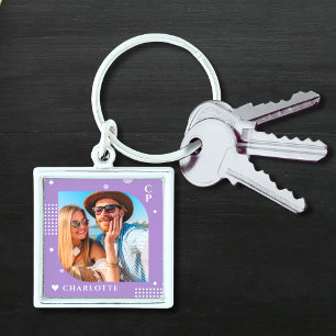 Monogram Name Photo Trendy Simple Modern Keychain