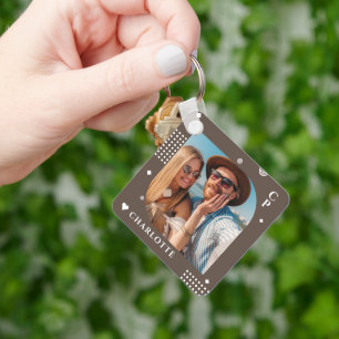 Monogram Name Photo Trendy Simple Modern Keychain