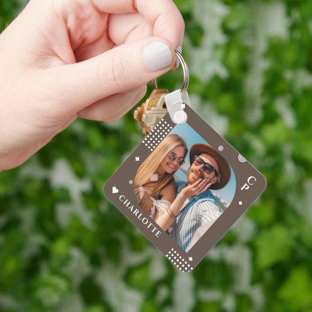 Monogram Name Photo Trendy Simple Modern Keychain (Hand)
