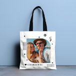 Monogram Name Photo Trendy Simple Modern Tote Bag<br><div class="desc">Monogram Name Photo Trendy Simple Modern Tote Bags features one of your favourite photos with your personalized name and monogram in elegant black script. Personalize by editing the text in the text boxes provided. Perfect for birthday, Christmas, Mother's Day, Father's Day, sister, cousins, best friends and more. PHOTO TIP: centre...</div>