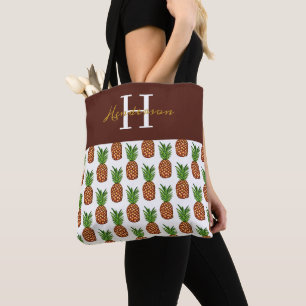 Monogram Name Pineapple Pattern Tote Bag