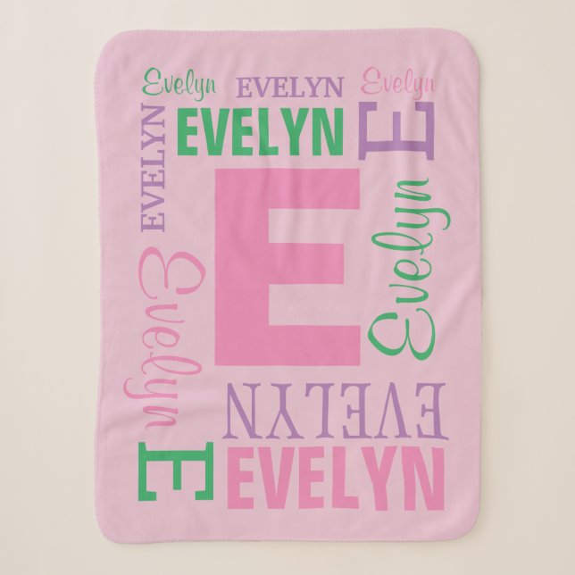 Monogram Name Pink Baby Girl Personalized Sherpa Blanket (Front)