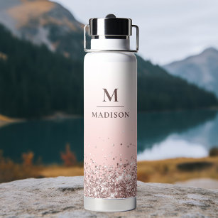 Monogram Name Pink Glitter Stylish Monogrammed Water Bottle