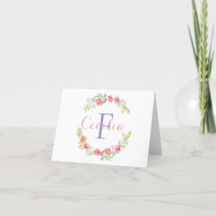 Monogram Name Pink Purple Yellow Green Floral  Thank You Card
