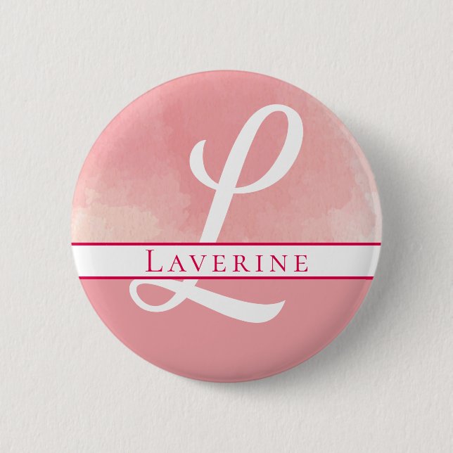 Monogram Name Pink Watercolor 2 Inch Round Button (Front)