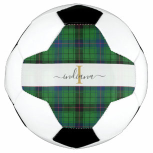Monogram Name Plaid Typography Rustic Tartan Soccer Ball