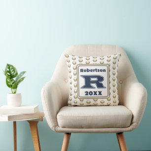 Monogram Name Polka Dot Bold Blue Initial Throw Pillow