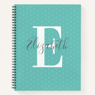 Monogram Name Polka Dot Teal Girly Notebook
