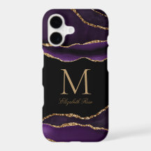 Monogram Name Purple Agate Gold Black Modern