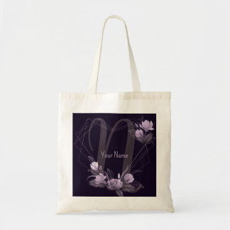 Monogram Name Purple Floral Violet Geometric Frame Tote Bag