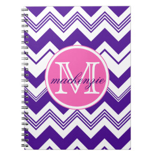 Monogram Name Purple White Chevron Pattern Notebook