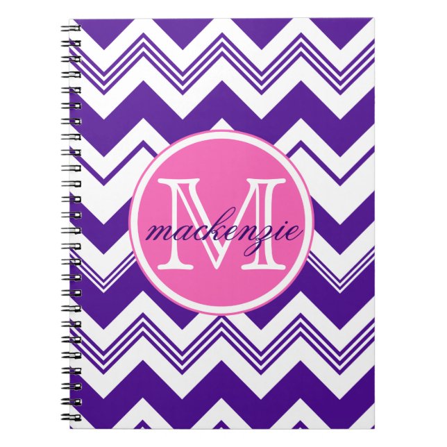 Monogram Name Purple White Chevron Pattern Notebook (Front)