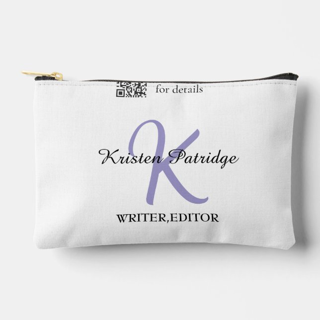 Monogram name purple writer editper QR code busine Accessory Pouch (Front)