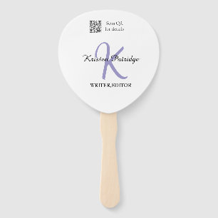 Monogram name purple writer editper QR code busine Hand Fan