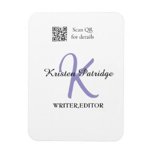 Monogram name purple writer editper QR code busine Magnet
