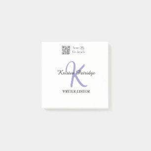 Monogram name purple writer editper QR code busine Post-it Notes