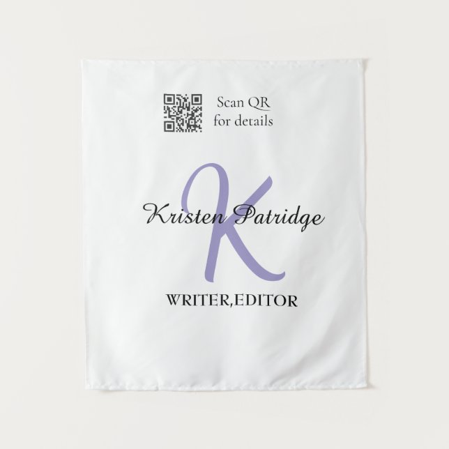 Monogram name purple writer editper QR code busine Tapestry (Front)