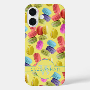 Monogram Name Rainbow Macaron Cookies Pattern iPhone 16 Case