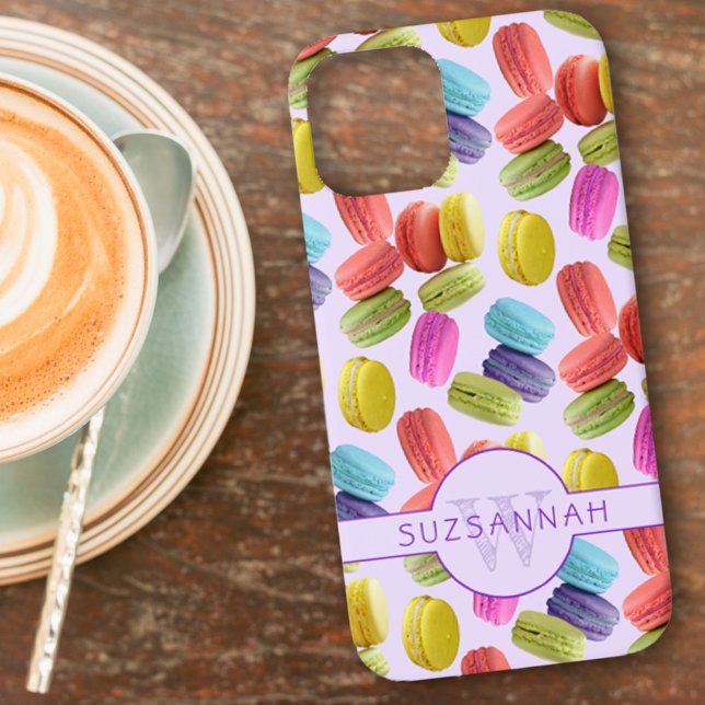 Monogram Name Rainbow Macaron Cookies Pattern Case-Mate iPhone Case (Creator Uploaded)
