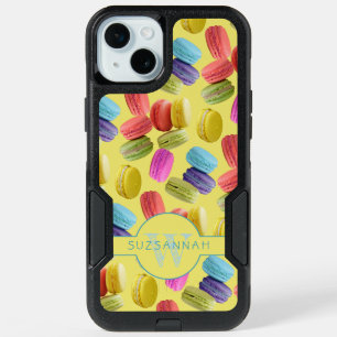 Monogram Name Rainbow Macaron Cookies Pattern iPhone 15 Plus Case