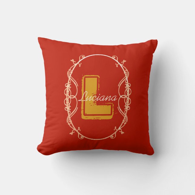 Monogram Name Red Script Simple Elegant Modern Throw Pillow (Front)