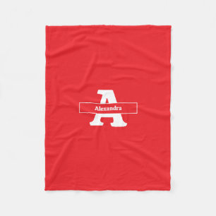 Monogram name red simple modern bed sofa Blanket