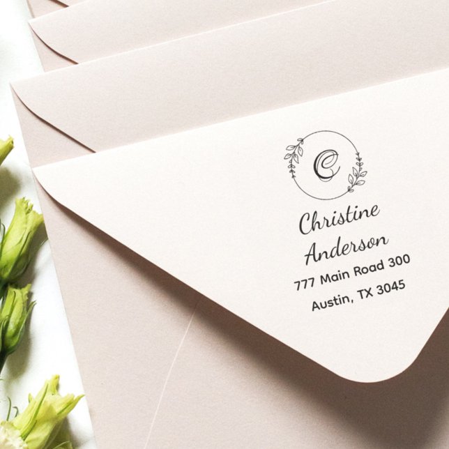 Monogram Name Return Address Greenery Wreath Self-inking Stamp (Creator Uploaded)