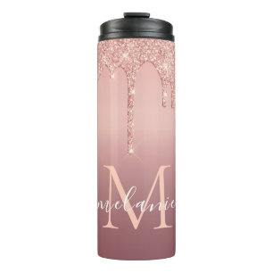Monogram Name Rose Blush Glitter Thermal Tumbler