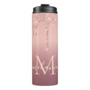 Monogram Name Rose Blush Glitter Thermal Tumbler