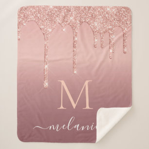 Monogram Name Rose Blush Sparkle Sherpa Blanket