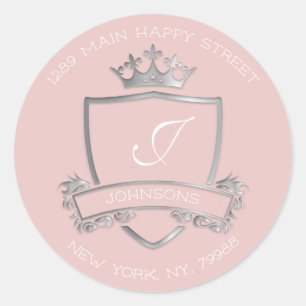 Monogram Name Rose Crown Royal RSVP Return Address Classic Round Sticker