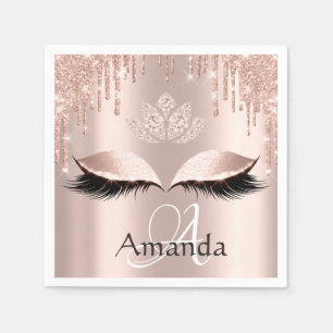 Monogram Name Rose Glitter Drips Spark Diamond Napkin