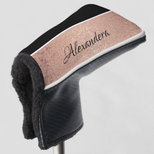 Monogram Name Rose Gold Black White Script Golf Head Cover