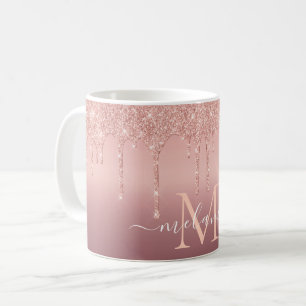 Monogram Name Rose Gold Blush Glitter Coffee Mug