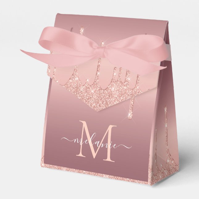 Monogram Name Rose Gold Blush Glitter Favour Box (Front Side)