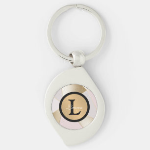 Monogram Name Rose Gold Geometric Keychain